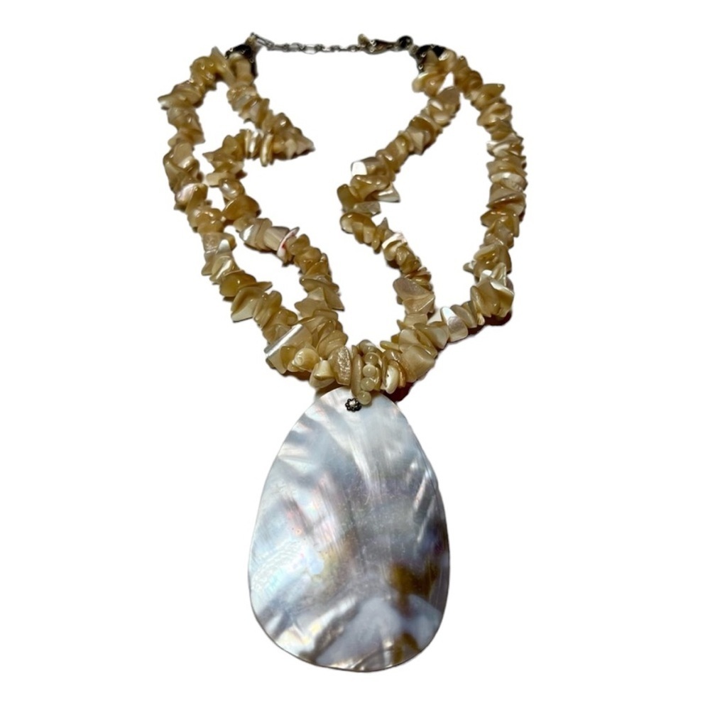 VTG SX Sterling Silver 925 & Mother of Pearl MOP pendant Statement Necklace